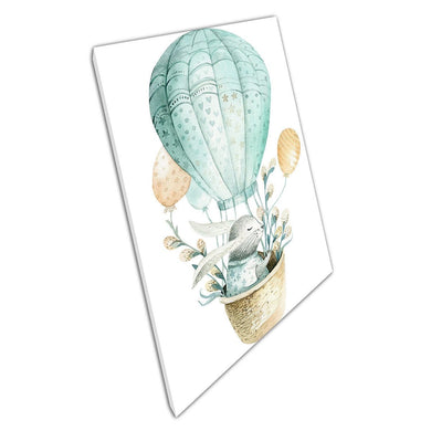 Cute Cartoon Bunny Rabbit In Hot Air Balloon Watercolour Kids Nursery Room Wall Art Print On Canvas Picture For Home Office Decor