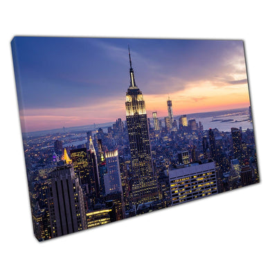 New York City Skyline With Skyscrapers At Sunset Famous City Photography Wall Art Print On Canvas Picture For Home Office Decor