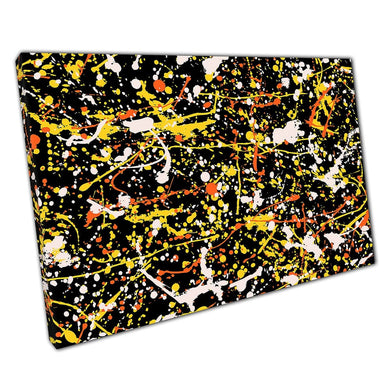 Abstract Splatter Paint Dripping Artwork Vibrant Yellows And Oranges Wall Art Print On Canvas Picture For Home Office Decor