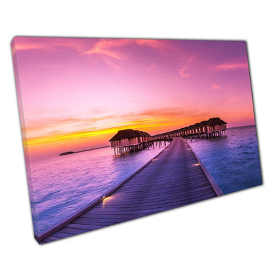 Luxury Seascape Resort Ocean Villas Under An Amazing Dramatic Sunset Maldives Wall Art Print On Canvas Picture For Home Office Decor