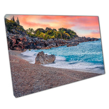 Load image into Gallery viewer, Beautiful Spring Sunrise Over Apelistra Beach Albania Natural Adriatic Sea Seascape Wall Art Print On Canvas Picture For Home Office Decor

