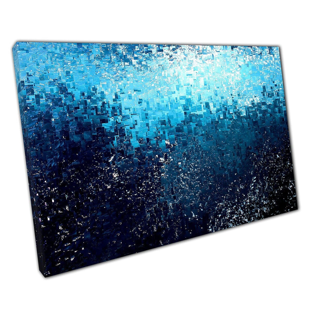 Abstract Expressionism Mosaic Effect Tones Of Blue Digital Contemporary Illustration Wall Art Print On Canvas Picture For Home Office Decor