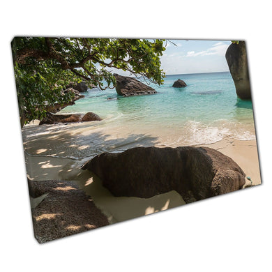 Beautiful Clear Seascape Calmly Washing Over Tranquil Sandy Shore Holiday Paradise Wall Art Print On Canvas Picture For Home Office Decor