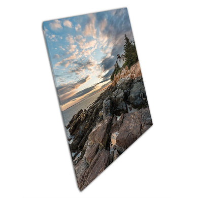 Cliffside Bass Harbour Lighthouse Surrounded By A Wild Rocky Seascape Wall Art Print On Canvas Picture For Home Office Decor