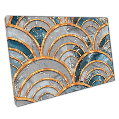 Art Deco Inspired Layering Free Flowing Marbling Texture Blue Silver Gold Pattern Wall Art Print On Canvas Picture For Home Office Decor