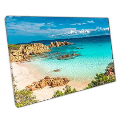 Beautiful Clear Blue Sea Sandy Beach Seascape Budelli Island Sardinia Italy Wall Art Print On Canvas Picture For Home Office Decor
