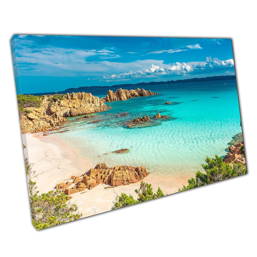 Beautiful Clear Blue Sea Sandy Beach Seascape Budelli Island Sardinia Italy Wall Art Print On Canvas Picture For Home Office Decor