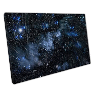 Dramatic Swirling Abstract Starry Blue Night Sky Outer Space Wall Art Print On Canvas Picture For Home Office Decor