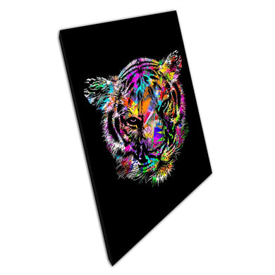 Abstract Colourful Digital Illustration Tiger Face Contrasting Monochrome And Colours Wall Art Print On Canvas Picture For Home Office Decor