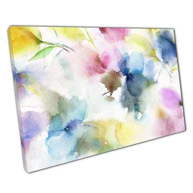 Abstract Delicate Floral Watercolour Wash Colourful Blooming Flower Artwork Wall Art Print On Canvas Picture For Home Office Decor