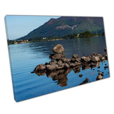 Dreamy Summers Morning View Of Stacked Rocks At Derwentwater English Lake District Wall Art Print On Canvas Picture For Home Office Decor
