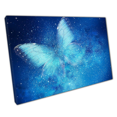 Blue Butterfly In A Star Filled Universe Dreamy Abstract Fantasy Nature Artwork Wall Art Print On Canvas Picture For Home Office Decor