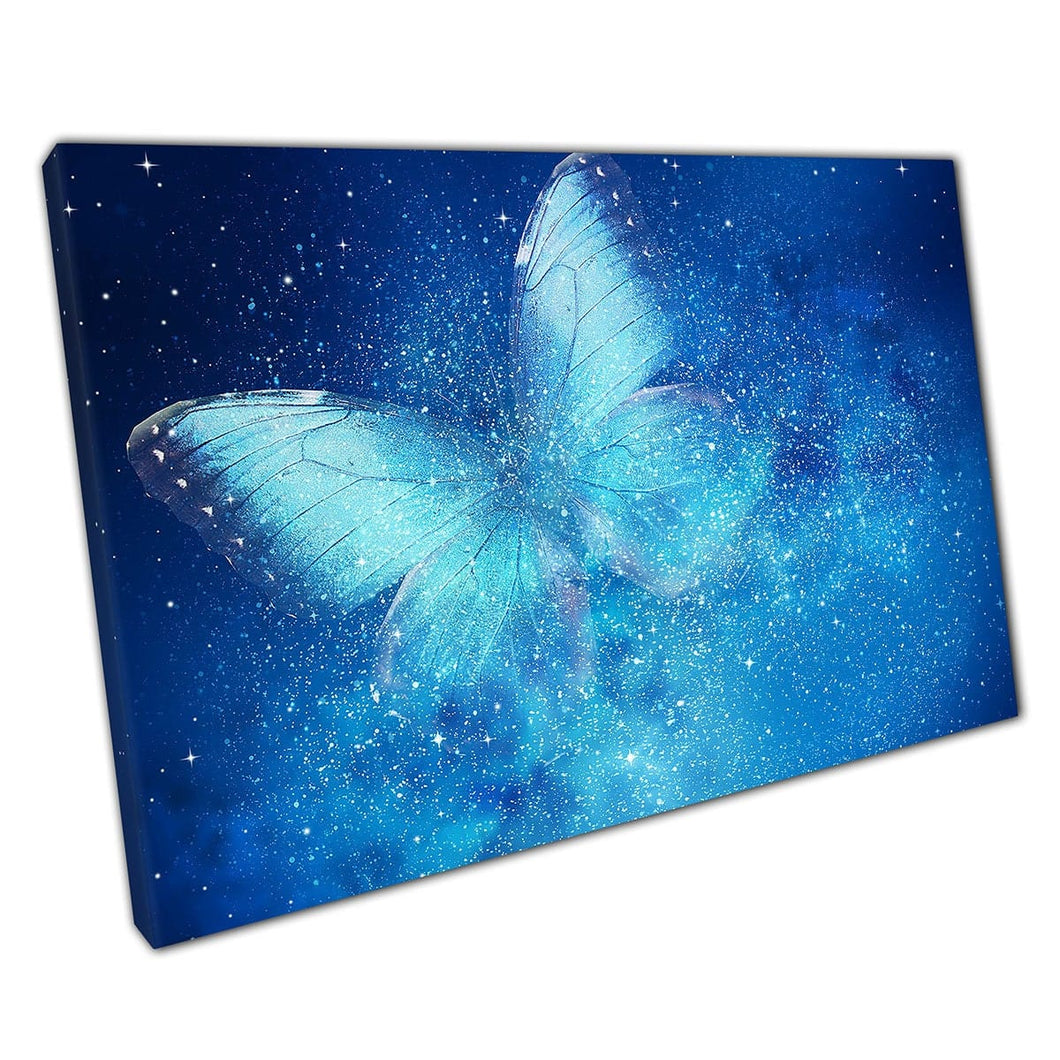 Blue Butterfly In A Star Filled Universe Dreamy Abstract Fantasy Nature Artwork Wall Art Print On Canvas Picture For Home Office Decor