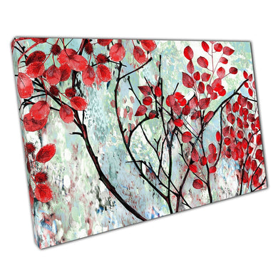 Beautiful Blooming Growing Tree With Red Leaves Natural Abstract Oil Painting Style Wall Art Print On Canvas Picture For Home Office Decor