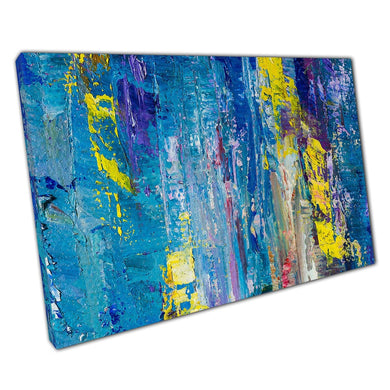 Abstract Shades Of Blue Yellow Textured Oil Painting Brushstroke Style Contemporary Wall Art Print On Canvas Picture For Home Office Decor