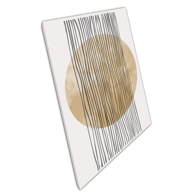 Minimalist Soft Golden Circle Layered With Vertical Wavy Lines Abstract Neutral Tone Wall Art Print On Canvas Picture For Home Office Decor