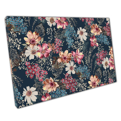 Detailed Abstract Watercolour Floral Flower Pattern Abstract Garden Blues Pinks Wall Art Print On Canvas Picture For Home Office Decor