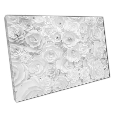 Arrangement Of White Origami Paper Folding Florals Decorative Ornamental Flowers Wall Art Print On Canvas Picture For Home Office Decor
