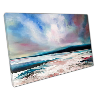 Abstract Beach Cold Toned Colours Minimalist Brushstroke Textured Painting Style Wall Art Print On Canvas Picture For Home Office Decor