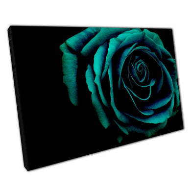 Beautiful Blooming Dark Blue Deep Teal Rose Floral Flower Photography Dark Romance Wall Art Print On Canvas Picture For Home Office Decor