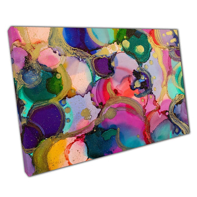 Multicoloured Swirling Rainbow Alcohol Ink Abstract Technique Colourful Free Flowing Wall Art Print On Canvas Picture For Home Office Decor