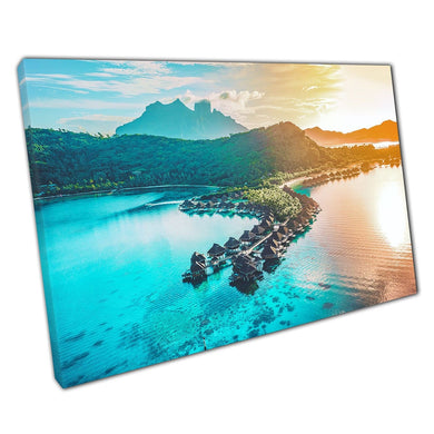Above Water Resort Bungalows Coral Reef Luxury Bora Bora Tahiti Paradise Getaway Wall Art Print On Canvas Picture For Home Office Decor