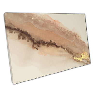 Brown Gold Free Flowing Painting Ink Marbling Technique Minimal Luxurious Abstract Wall Art Print On Canvas Picture For Home Office Decor