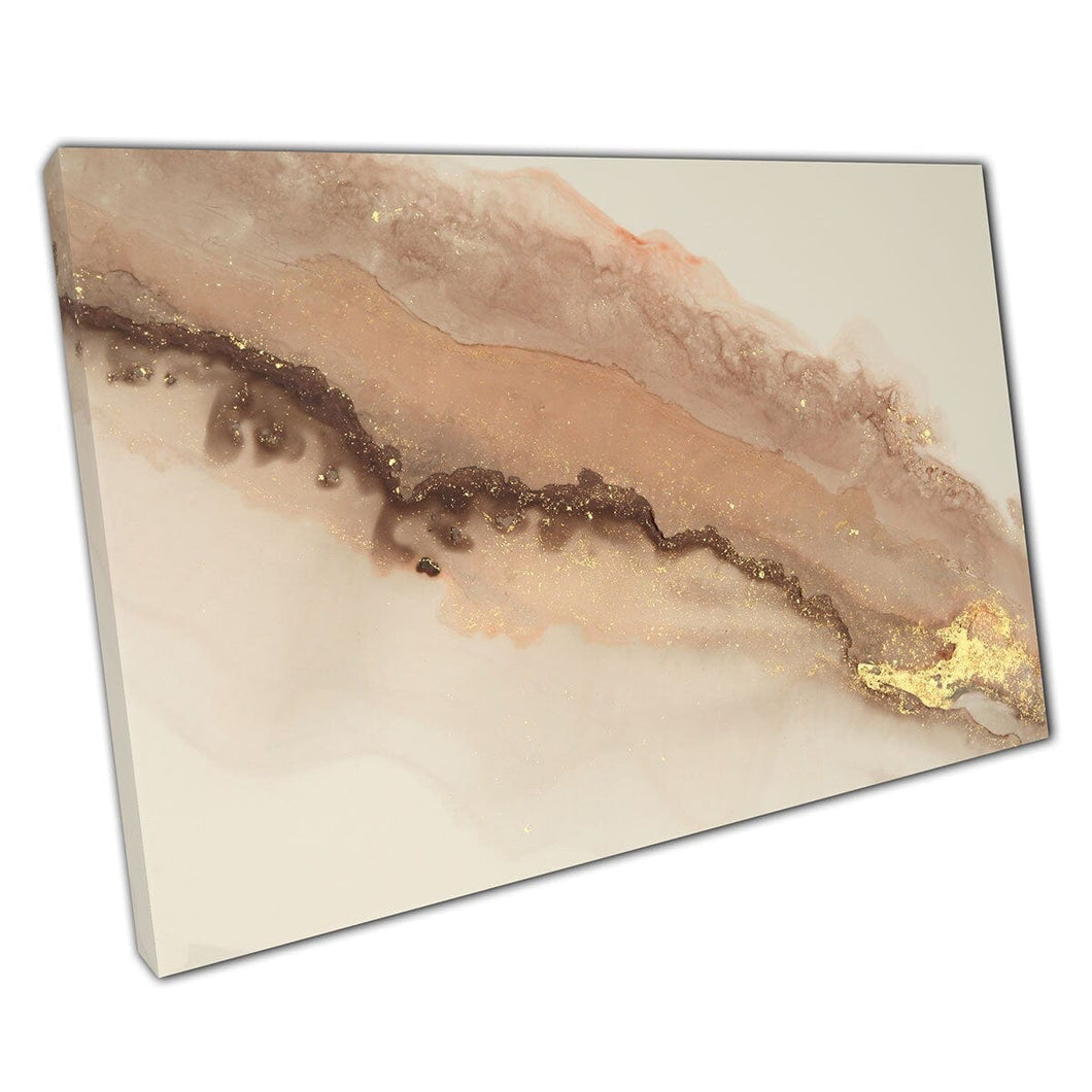 Brown Gold Free Flowing Painting Ink Marbling Technique Minimal Luxurious Abstract Wall Art Print On Canvas Picture For Home Office Decor