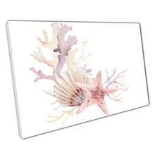 Load image into Gallery viewer, Beautiful Delicate Sea Shell Coral And Starfish Pink Beige Purple Watercolour Ink Wall Art Print On Canvas Picture For Home Office Decor

