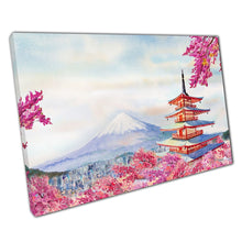 Laad de afbeelding in galerijviewer, Colourful Watercolour Painting Japanese Landmarks Chureito Red Pagoda And Mount Fuji Wall Art Print On Canvas Picture For Home Office Decor
