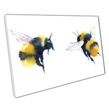 Carica immagine nel visualizzatore della galleria, Friendly Fuzzy Bees In Flight Insects Summer Minimalist Watercolour Painting Style Wall Art Print On Canvas Picture For Home Office Decor
