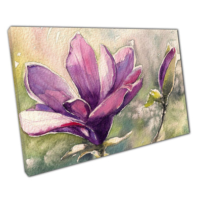 Beautiful Magnolia Flower In Bloom And Flower Bud Floral Watercolour Painting Style Wall Art Print On Canvas Picture For Home Office Decor