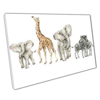 Elephants Giraffes Zebras Wild Savannah Safari Animals Watercolour Painting Style Wall Art Print On Canvas Picture For Home Office Decor