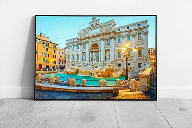 Morning Sunrise Over Trevi Fountain Fontana Di Trevi The Most Famous Fountain In Rome Wall Art Print on Paper Framed Picture print