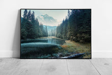 Load image into Gallery viewer, Misty Morning Over A Highland Lake Passing Through Mountainous Woodlands Forests Wall Art Print on Paper Framed Picture print
