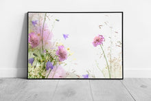 Load image into Gallery viewer, Magical Delicate Pink Purple Cream Small Flowers Floral Meadow Spring Summer Nature Wall Art Print on Paper Framed Picture print

