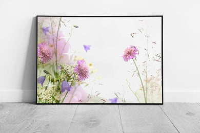 Magical Delicate Pink Purple Cream Small Flowers Floral Meadow Spring Summer Nature Wall Art Print on Paper Framed Picture print