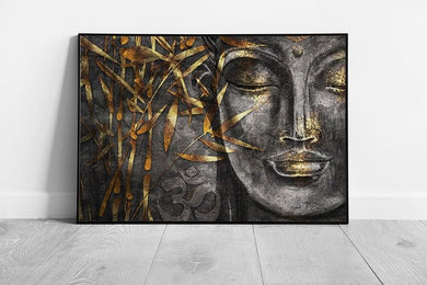 Buddha Black And Grey With Golden Highlights Unusual Digital Illustration Artistic Wall Art Print on Paper Framed Picture print