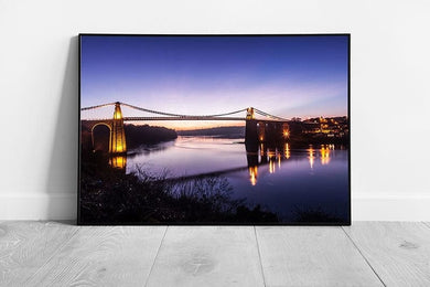 Menai Suspension Road Bridge Pont Grog y Borth Island of Anglesey Wall Art Print Framed Picture print