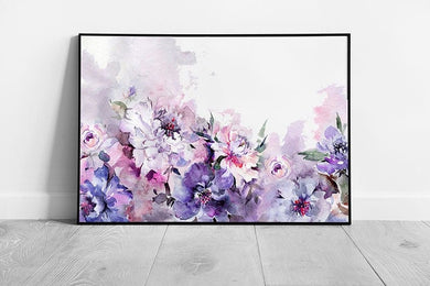 Beautiful Watercolour Pink Purple Toned Peony Flower Floral Illustration Wall Art Print on Paper Framed Picture print