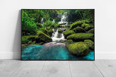 Mossy Green Jungle Forest With Beautiful Waterfall Phu Tub Berk Mountain Thailand Wall Art Print on Paper Framed Picture print