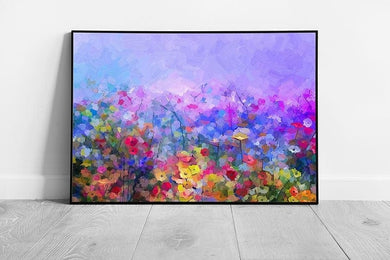 Abstract Painting Style Of Floral Cosmos Wildflowers Daisies Meadow Natural Flower Wall Art Print on Paper Framed Picture print