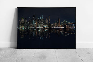 New York City Metropolis Cityscape Skyline Illuminated By Life At Night America Wall Art Print on Paper Framed Picture print