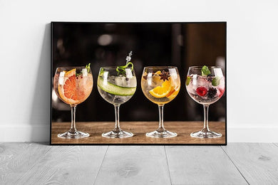 Gin And Tonic Drinks With Different Garnishes Bar Cocktail Photography Classic Drinks Wall Art Print on Paper Framed Picture print