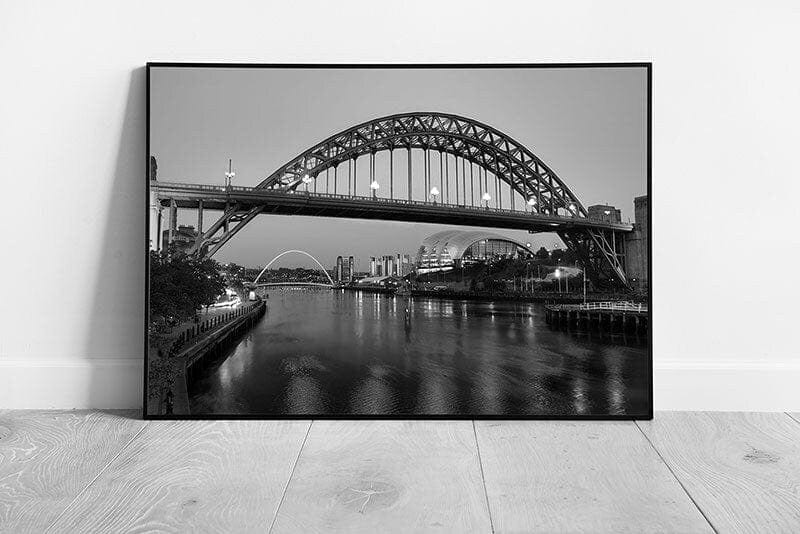 Black & White River Tyne Bridge Sage Newcastle Gateshead Quay Wall Art Print on Paper Framed Picture print
