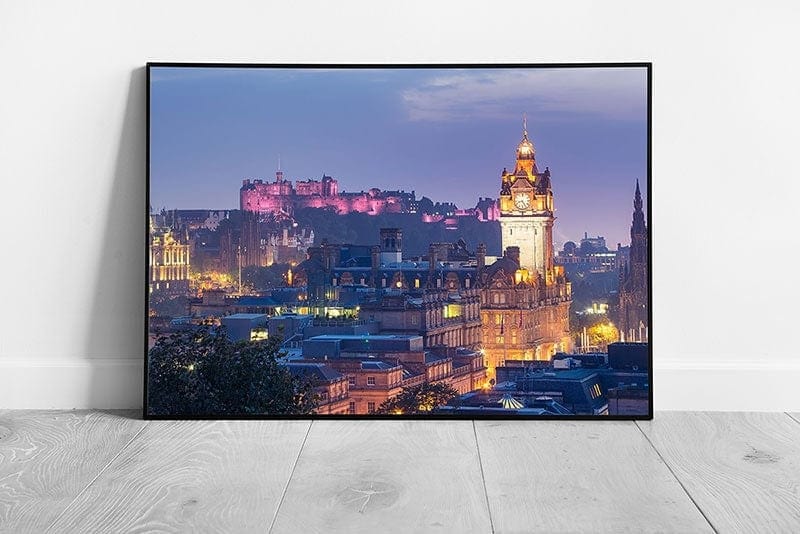 city of Edinburgh red castle from Calton Hill Scotland Ready to Hang Wall Art Print Framed Picture print