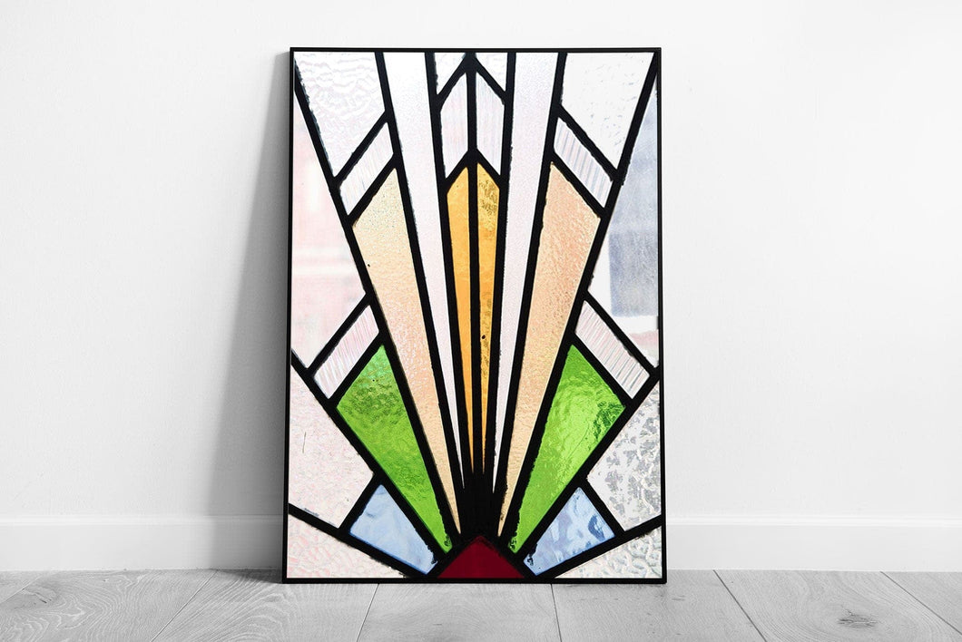 Bright Detailed Art Deco 1920's Themed Stained Glass Style Wall Art Print on Paper Framed Picture print