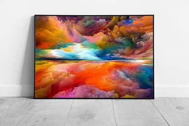 Colourful Rainbow Surreal Sunset Sunrise Abstract Multicolour Fantasy Landscape Wall Art Print on Paper Framed Picture print