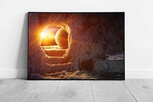 Load image into Gallery viewer, Empty Tomb Crucifixion At Sunrise Resurrection Of Jesus Easter Religious Meaning Wall Art Print on Paper Framed Picture print

