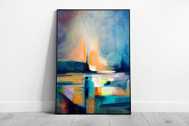 Abstract Colourful Oil Painting Texture Style Tones Of Yellow And Blue Contemporary Wall Art Print on Paper Framed Picture print